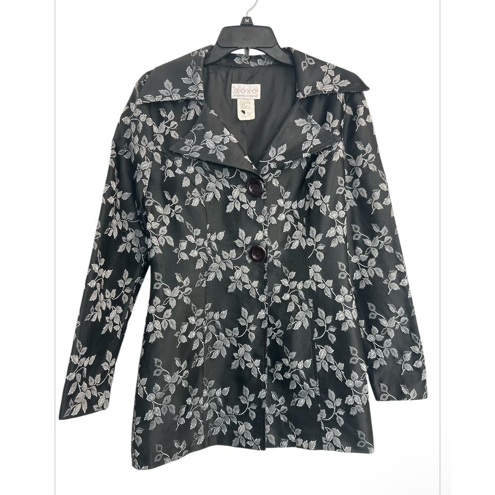 X.O.X.O. Vintage Gray Black Floral Gray Button Front Jacket Coat Women's Medium